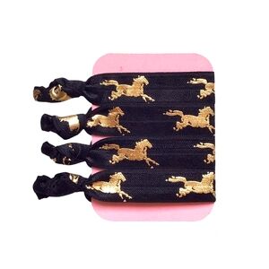 Horse Theme 4-Pack Hair Ties Black & Gold Handmade No Crease FOE Elastic
